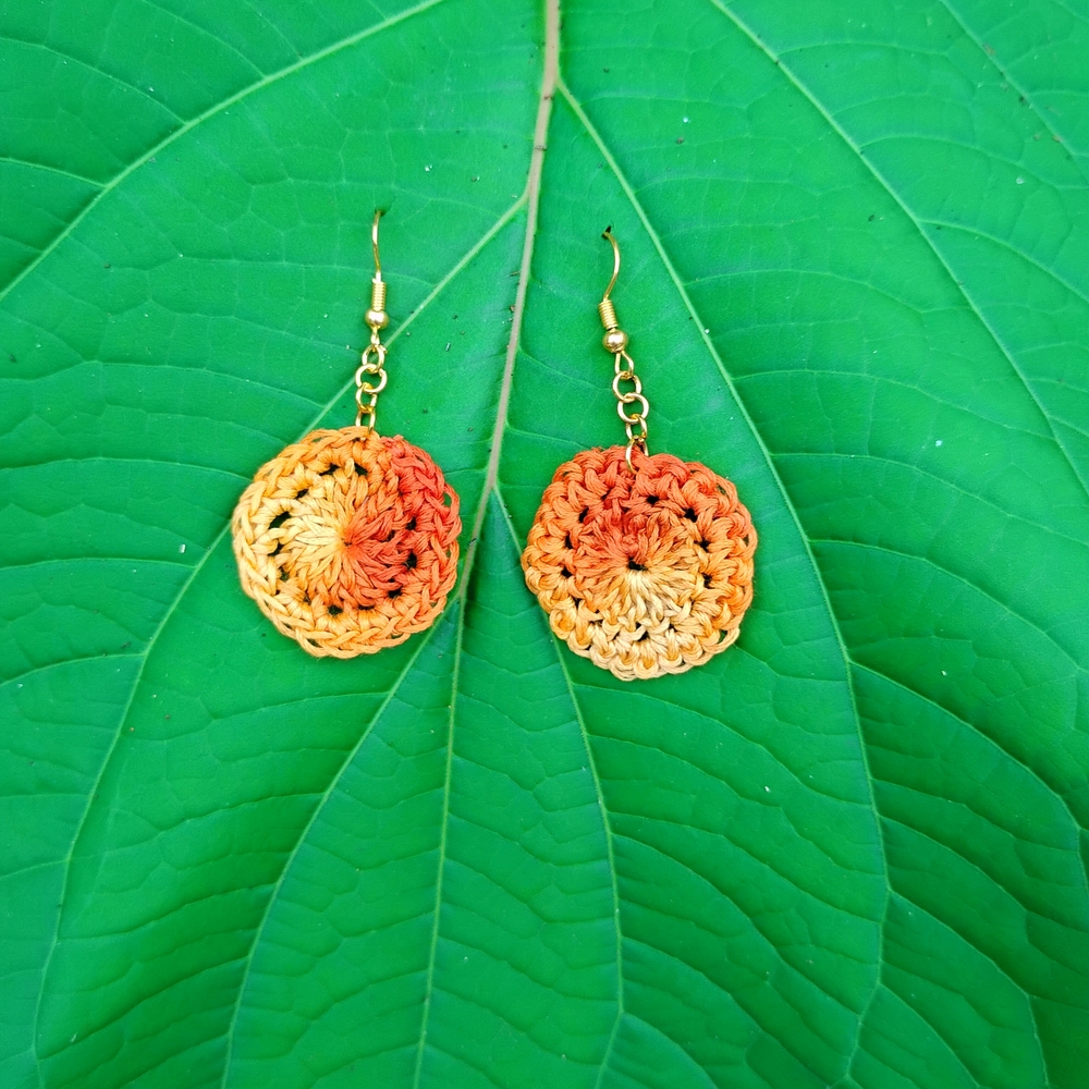 Crochet Orange and Yellow Bohemian Earrings